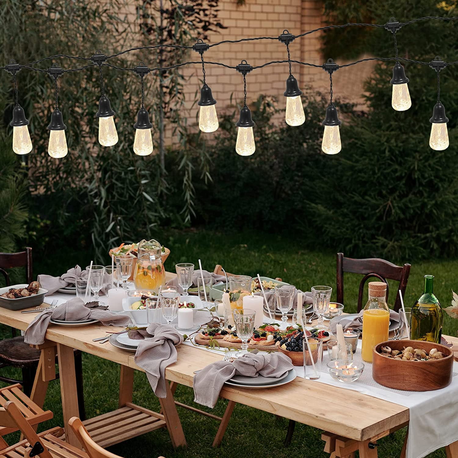 Bibana 60 FT Outdoor String Lights Commercial Grade Vintage Shatterproof Bulbs Weatherproof Patio String Lights for Wedding, Party, Holiday, Christmas, Birthday, Gathering Decoration (Warm)