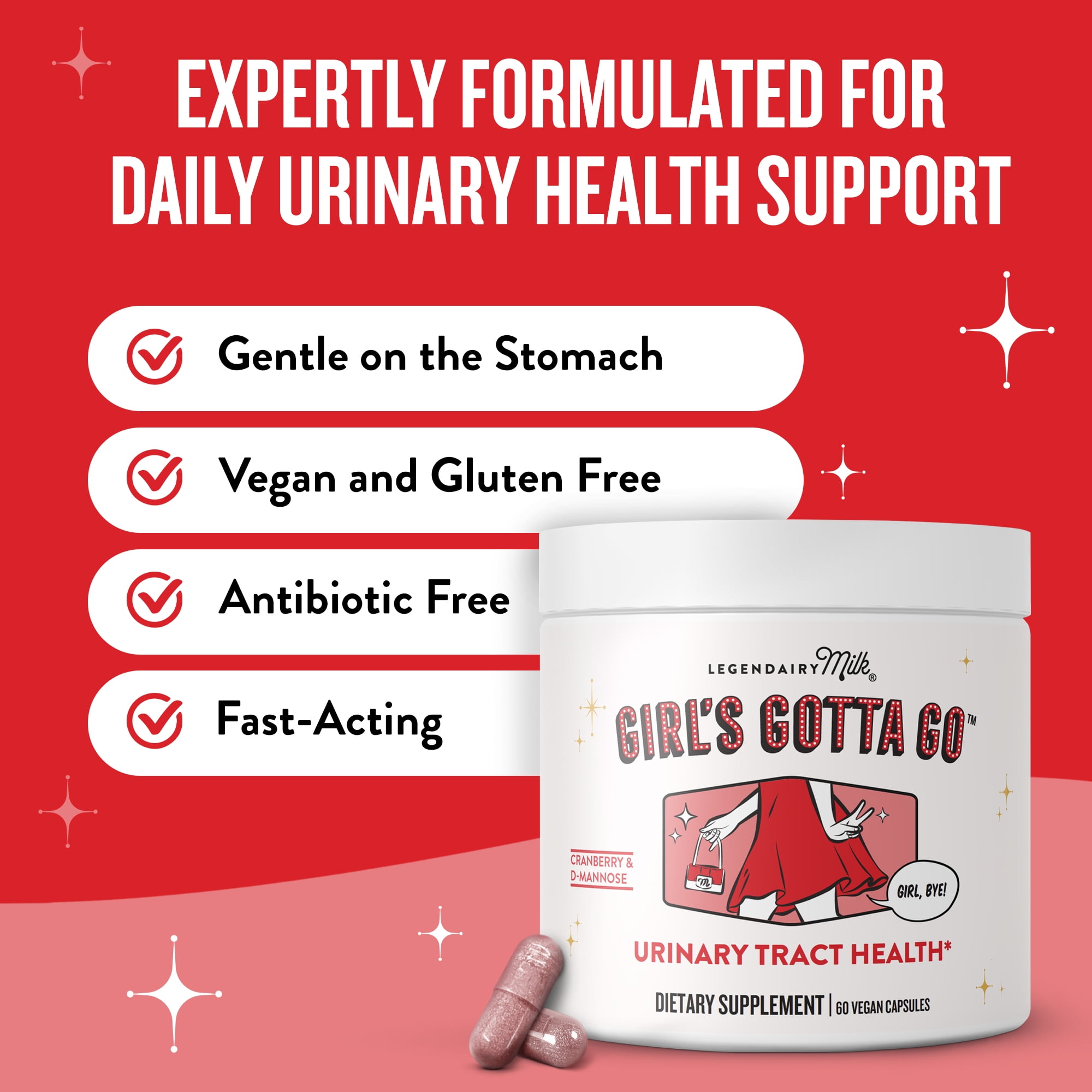 Legendairy Milk Girl's Gotta Go Urinary Tract Health Supplement, Cranberry and D-Mannose, 60 Count