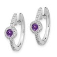 thumbnail image 2 of Auriga 14k White Gold Diamond Cabochon Amethyst Hoop Earrings for Women (L- 0.63 inch, W- 0.67 inch), 2 of 6