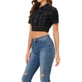 thumbnail image 4 of MODA NOVA Juniors Casual Short Sleeves Button Cropped Denim Jacket, 4 of 6