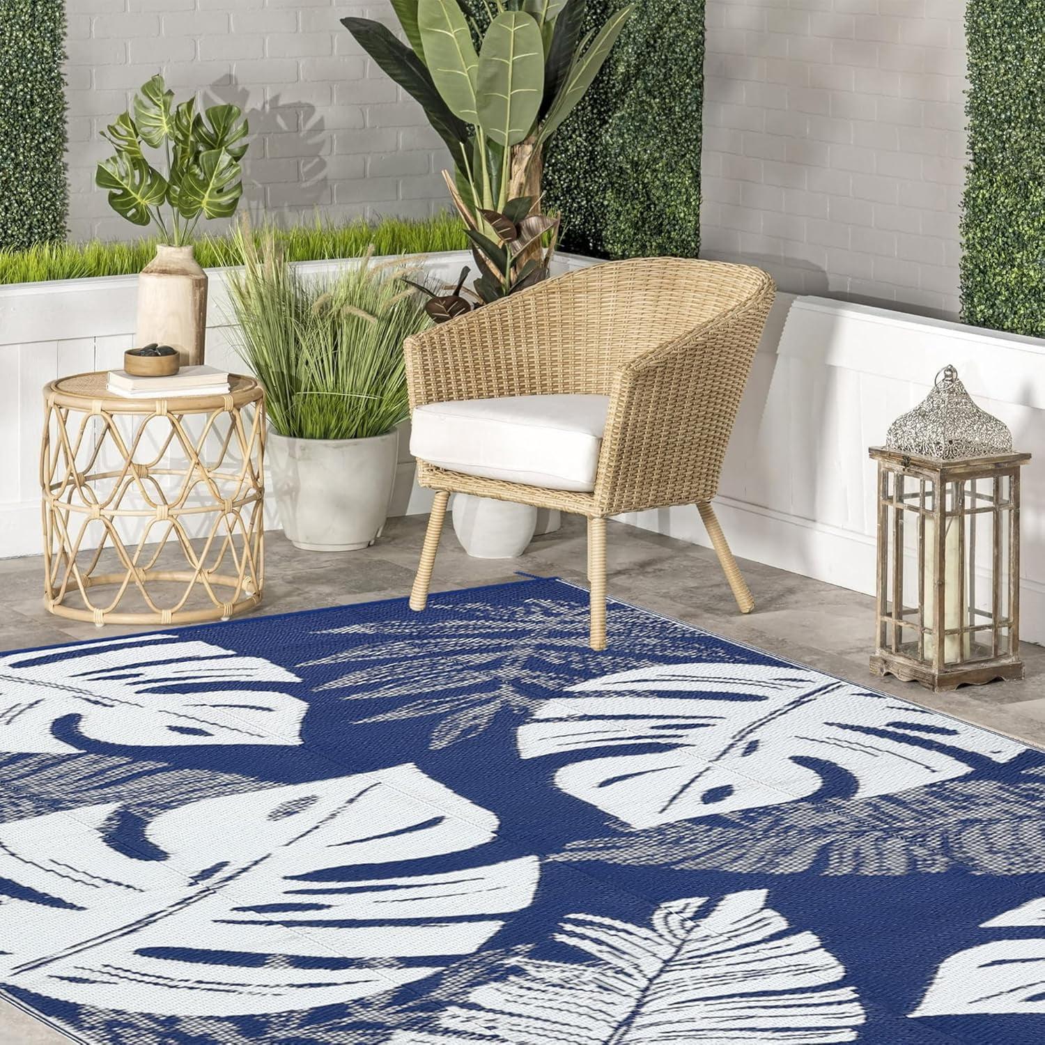 5*8ft/6*9ft/9*12ft/8*10ft/9*18ft/10*14ft/10*20ft Plastic Straw Rug Outdoor Rug Modern Leaves Area Rug Waterproof Patio Rug Outdoor Camping Rug for RV Porch Deck Camper Balcony Backyard