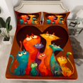 thumbnail image 2 of Manfei Abstract Cartoon Kitten Bed Sheets,bohemian Style King Sheets,Orange Teal Sheet Set For Kids,Breathable Home Decor,4pcs, 2 of 7
