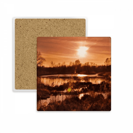 

Red Dark Forestry Science Nature Scenery Square Coaster Cup Mat Mug Subplate Holder Insulation Stone