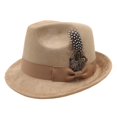 thumbnail image 2 of XIAOCHA Womens Feather‑Bow Fedora Hat Solid Wide‑Brim Hat Outdoor Festival Hat,Beige, 2 of 8