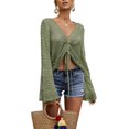 thumbnail image 2 of XINQIHANG Womens Boho Off Shoulder Sheer Crop Tops Bell Sleeve Flowy Oversized Crochet Ruched Pullover Sweaters, 2 of 6