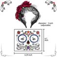 thumbnail image 2 of Paquete de 4 tatuajes de cara de Halloween del Día de los Muertos, calavera de azúcar, máscara floral de Halloween Dia De Los Muertos, tatuajes falsos para hombres y mujeres con 1 flor roja Cr, 2 of 5