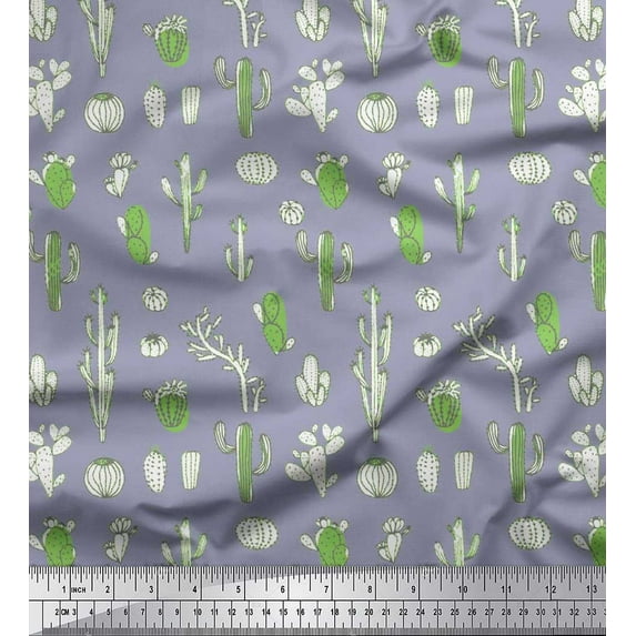 Soimoi Rayon Crepe Fabric Cactus Tree Printed Craft Fabric by The Yard 46 Inch Wide