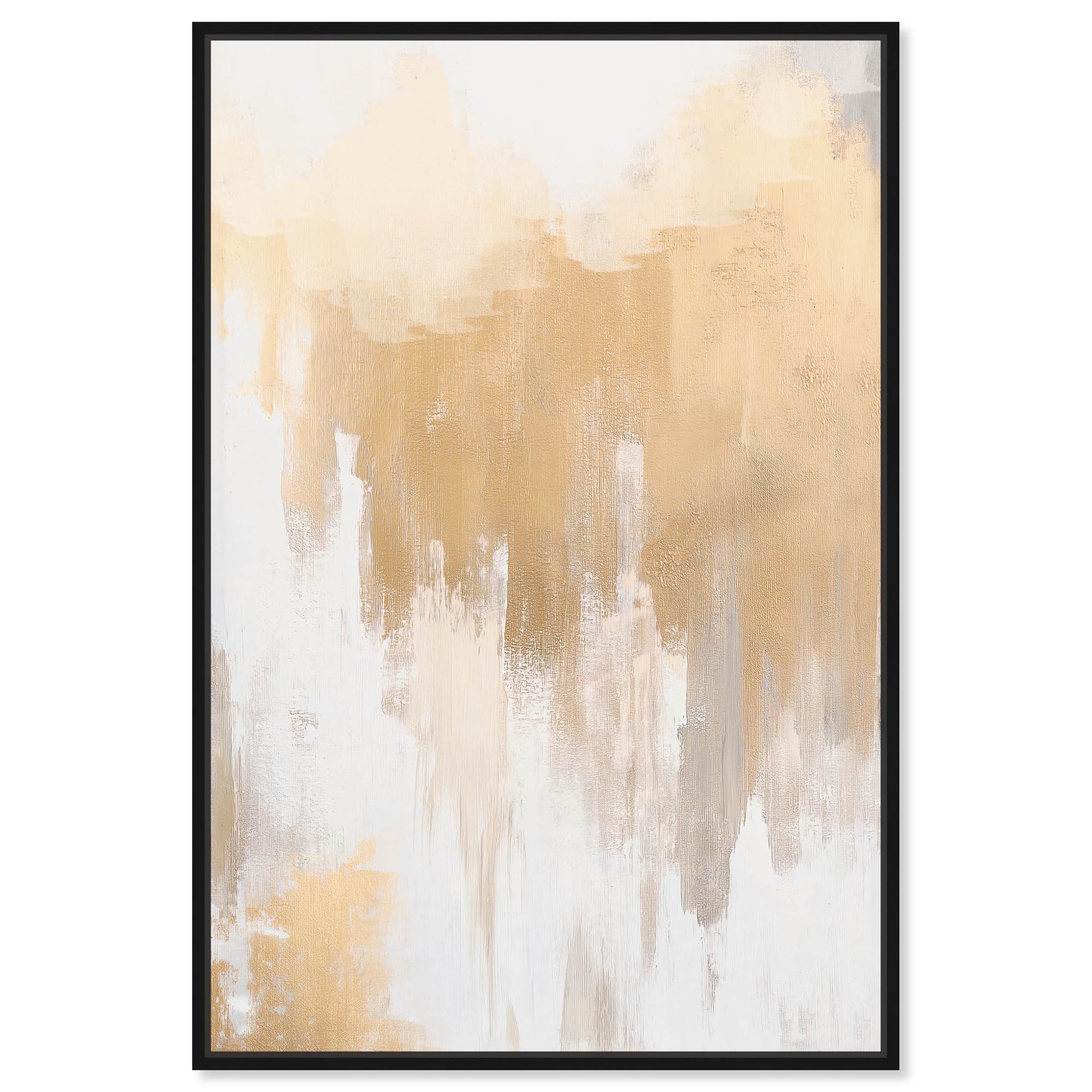 Soft Grey Glam Gold Canvas Contemporary Art by Art Remedy, Black Frame, 36 x 54