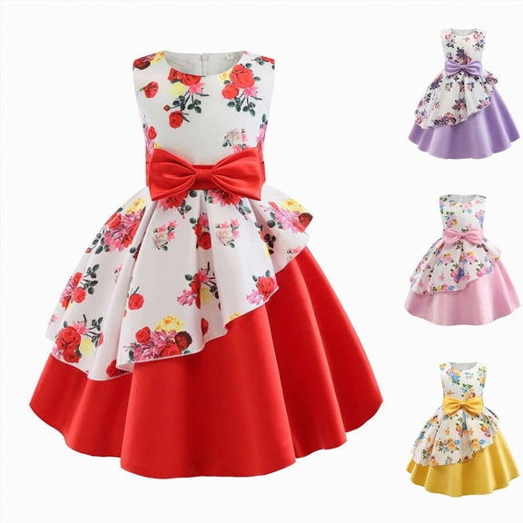 vigerkar 2-9T Girls Flower Dresses Pageant Party Easter Gown Dresses (Yellow, 5-6 Years)