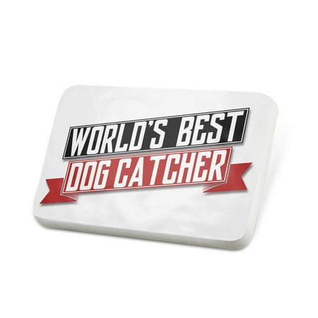 Porcelein Pin Worlds Best Dog Catcher Lapel Badge – (Best Dog Poop Catcher)