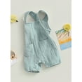 thumbnail image 3 of BemeyourBBs Newborn Baby Girl Boy Summer Clothes Cotton Linen Romper Overalls Outfit Solid Color Sleeveless Jumpsuit Shorts with Pockets 0 6 12 18 24 Months, 3 of 9