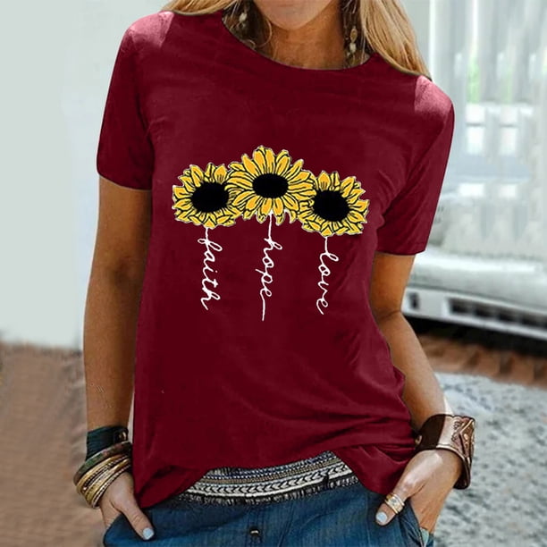 Pntutb Mujeres Casual Carta Impresión Mangas Cortas O-Cuello Camiseta Suelta Blusa tops Pntutb Pntutb-3541