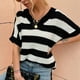 thumbnail image 3 of Prendas de punto Suéter de punto informal de moda con rayas y cuello en V de manga corta para mujer Negro L, 3 of 5