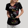 thumbnail image 3 of COMVALUE Scrub Tops Women Short Sleeve Plus Size V Neck Fun Printed Scrubs Top Medical Nursing Uniforms with Pockets (Grey, 3XL), 3 of 7
