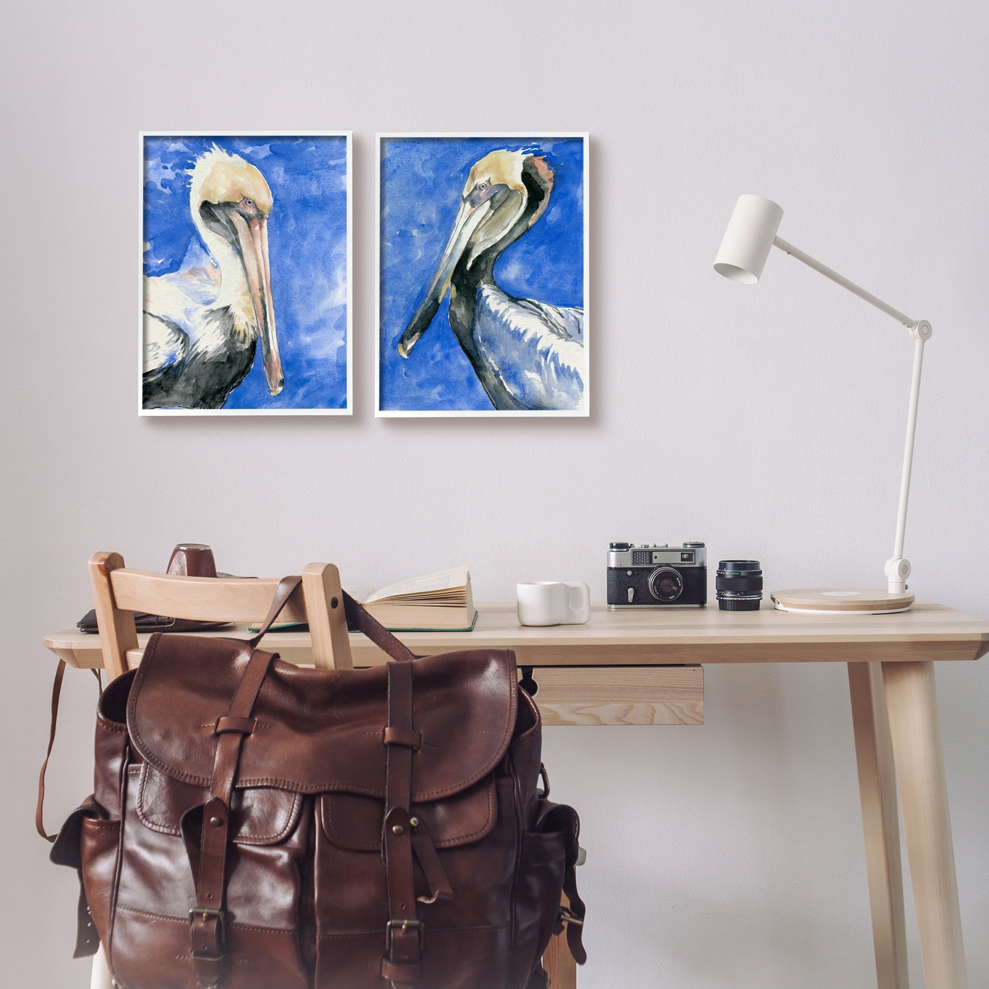 Stupell Industries Nautical Pelican Birds Portrait Nature Animal Painting Painting White Framed Art Print Wall Art, Set of 2, Design by Jennifer Paxton Parker