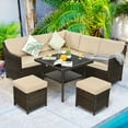 thumbnail image 1 of Costway 6PCS Patio Rattan Dining Sofa Furniture Set Ottoman Table Lower Shelf, 1 of 10