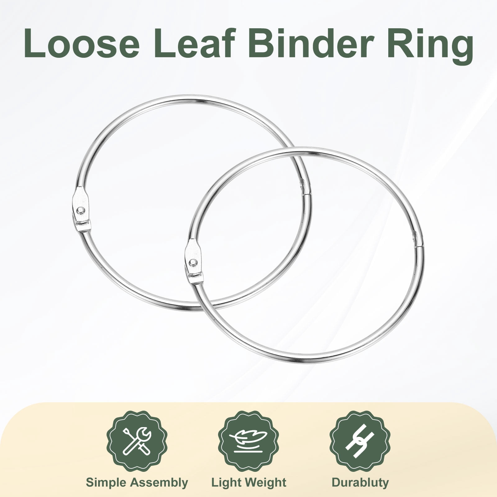 Uxcell 3.1" x 3.5" Loose Leaf Binder Rings, 60 Pcs Metal Book Rings Nickel Keychain Ring for Paper Index Cards Flash Card Notebook Rings Office Home Book Binder, Silver Tone