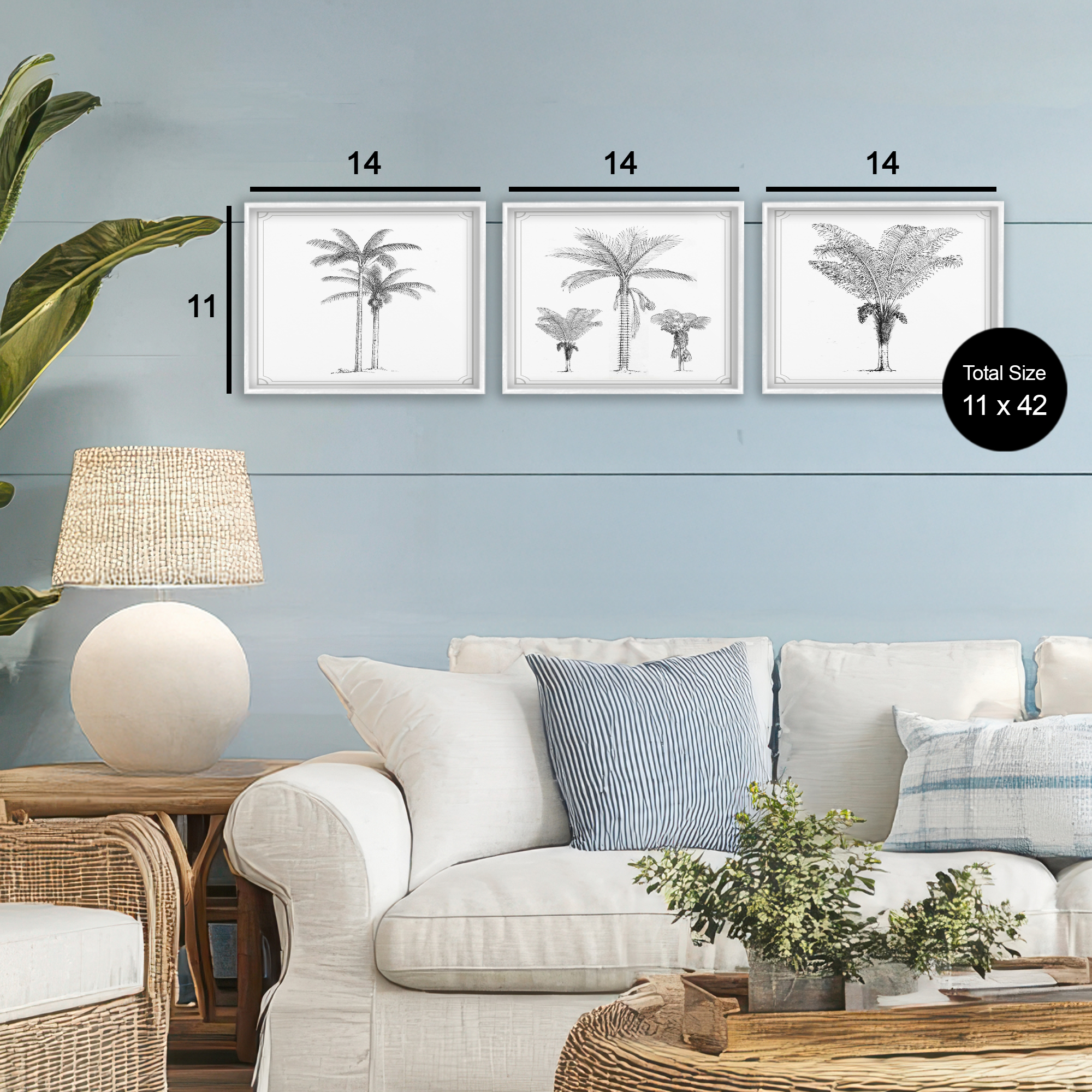 Minimal Vintage Palm Tree Sketches 3 Piece White Framed Giclee Art Set, design by Lettered and Lined
