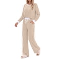 thumbnail image 2 of Fantaslook Color Block Pajamas for Women Crew Neck Tops Long Loungewear Pants Spliced 2 Piece Outfits Sets with Pockets, 2 of 10