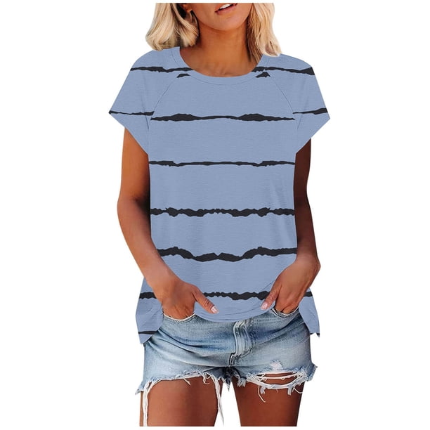 Camiseta de Manga Corta de las Mujeres de Cuello Redondo de Impresión Casual Top de las Señoras, Poliéster Ligero para el Hogar Diario Y Cómodo
