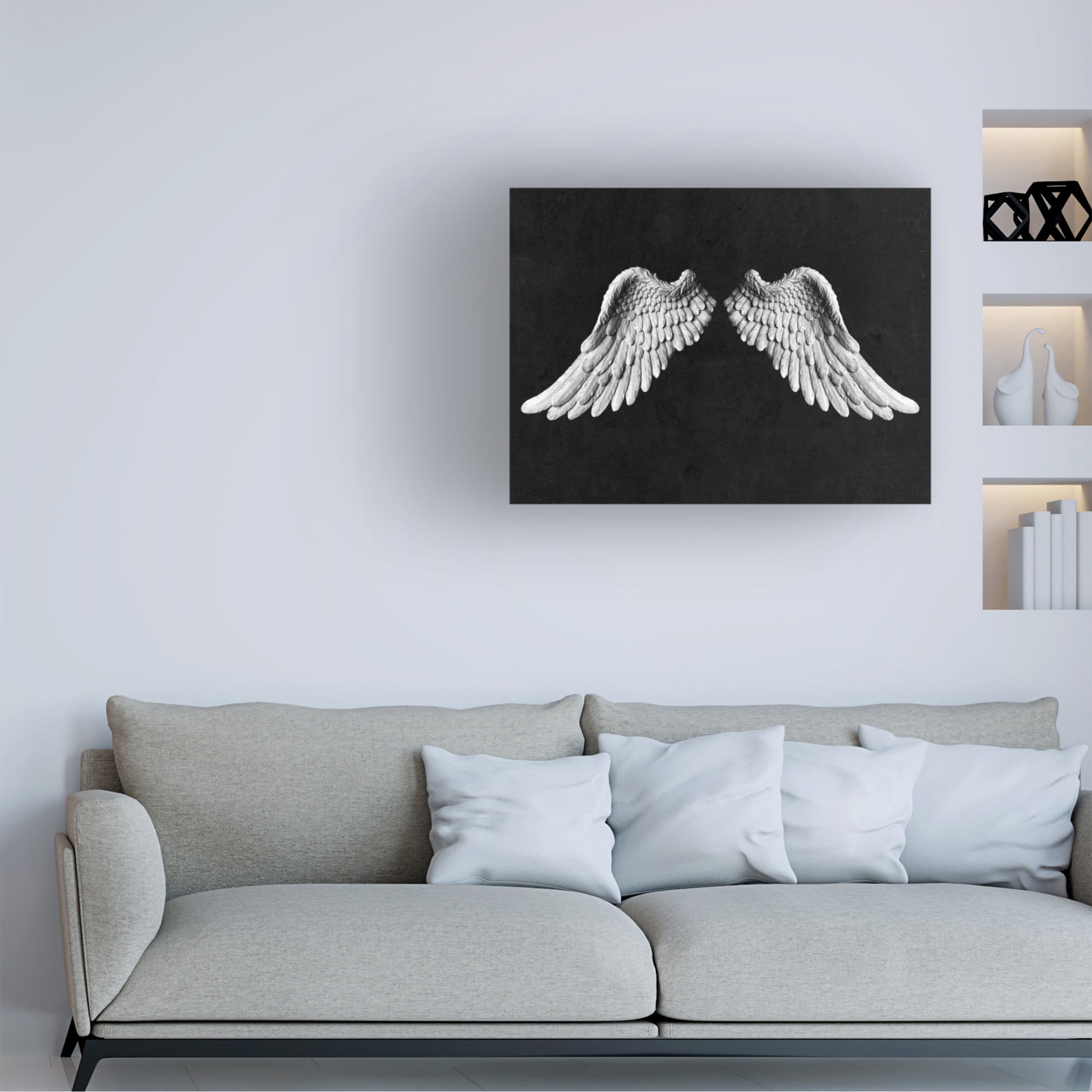 Canvas Wall Art - Tom Quartermaine 'Black and White Angel Wings on Black' Wall Art for Living Room, Bedroom, or Office Décor by Trademark Fine Art - 47 x 35 Inches