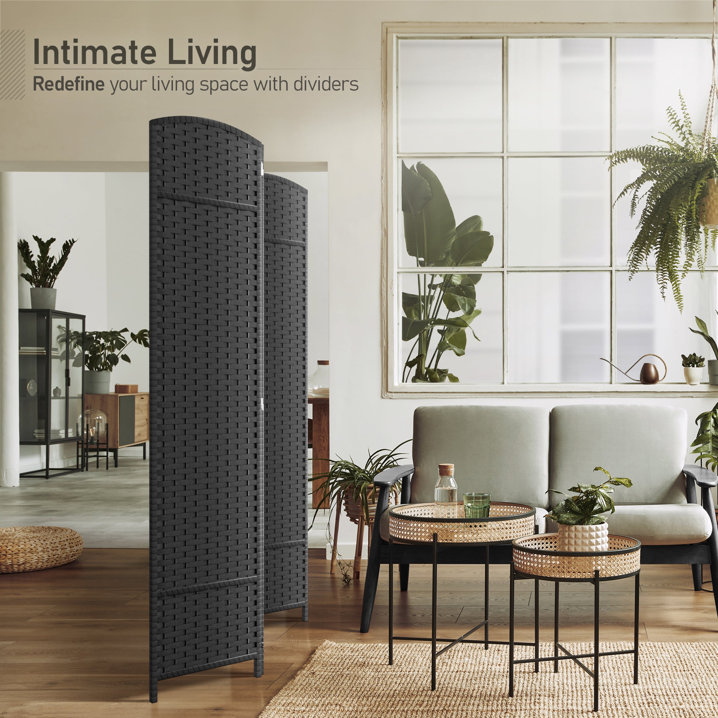 Sorbus 3-Panel Wide Folding Room Divider Privacy Screen, Hand-Woven Gray Mesh