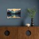 thumbnail image 3 of Imagen de fondo decorativo mural con montañas azules al agua y atardecer dorado, impresión de cartel paisajístico, adecuado para oficinas y dormitorios, tamaño en marco pequeño, 3 of 6