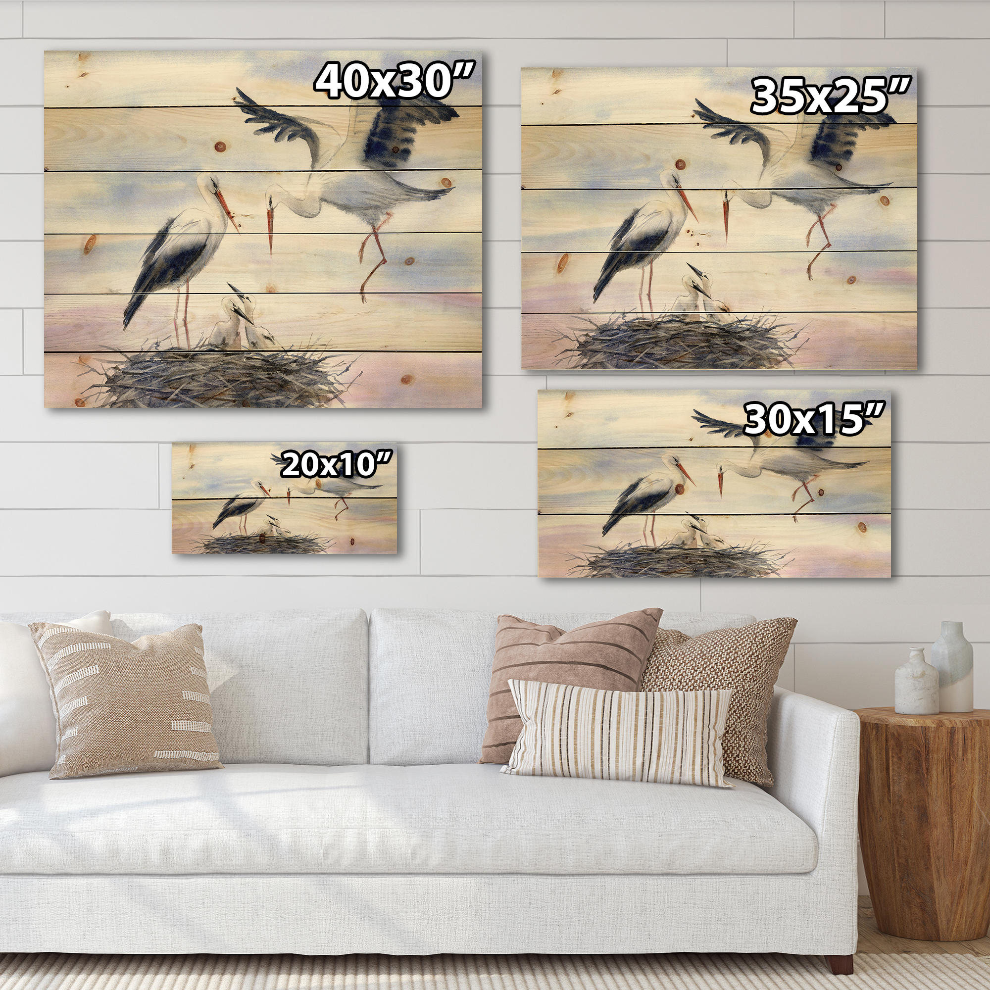 Designart 'Storks With Babies In The Nest' Farmhouse Print on Natural Pine Wood