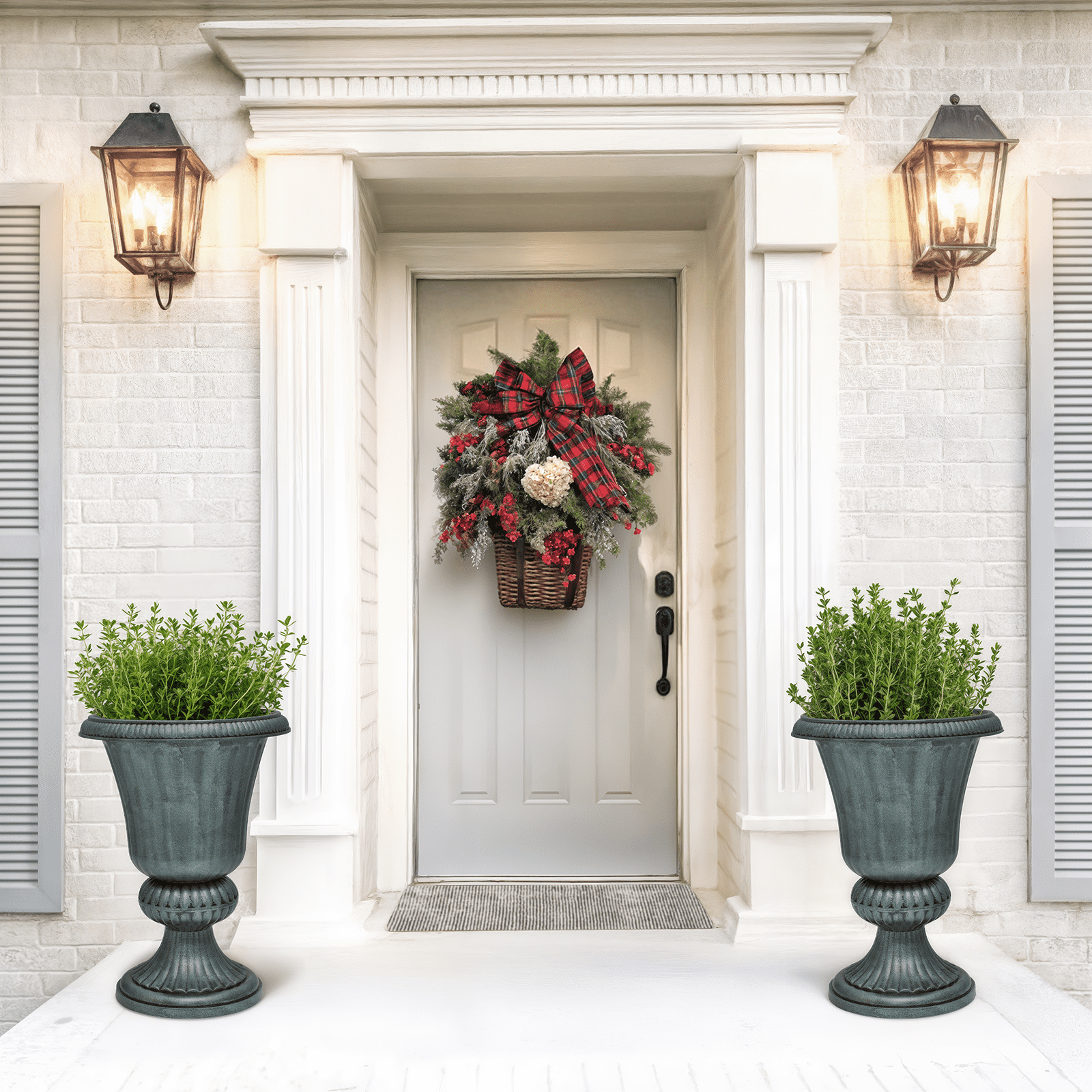 Magshion 20" Urn Planters 2-Pack, Weatherproof Tall Plastic Flower Pots for Indoor/Outdoor Garden Patio Porch Entryway Decor, Dark Green