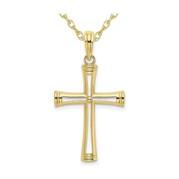 Gem & Harmony 10K Yellow Gold Cut-Out Polished Cross Pendant Necklace with Chain for Women