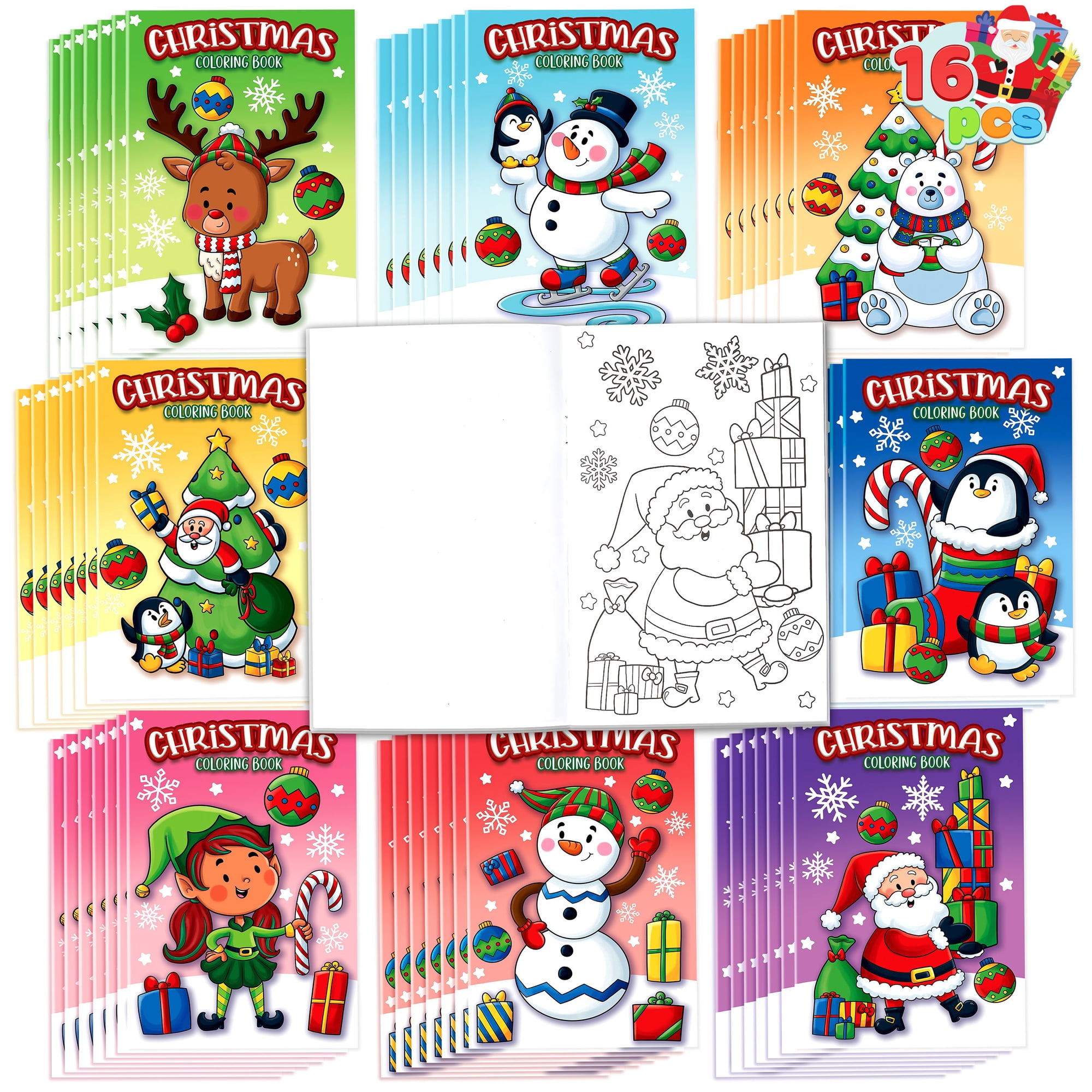 Joyfy 16 Pcs Christmas Coloring Book Books for Kids, Stocking Stuffers Xmas Party Favors Christmas Party Supplies Mini Books Classroom Games Kids Christmas Goodie Bag Fillers