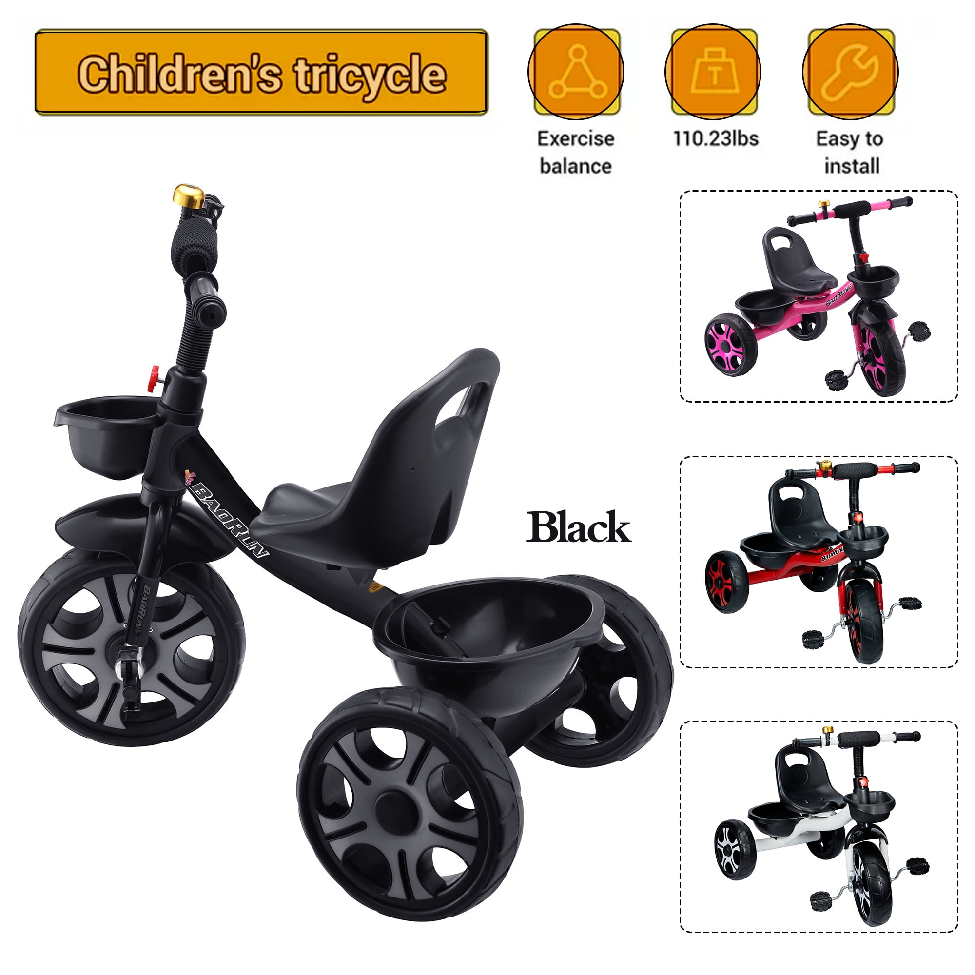 LELINTA Tricycle Balance Bike for 18 Months to 4 Years Old Boy Girl, 3 Wheel Balance Bicycle Beginner Bike Child Trike with 2 Storage Baskets on Front & Back & Non-Slip Handlebar