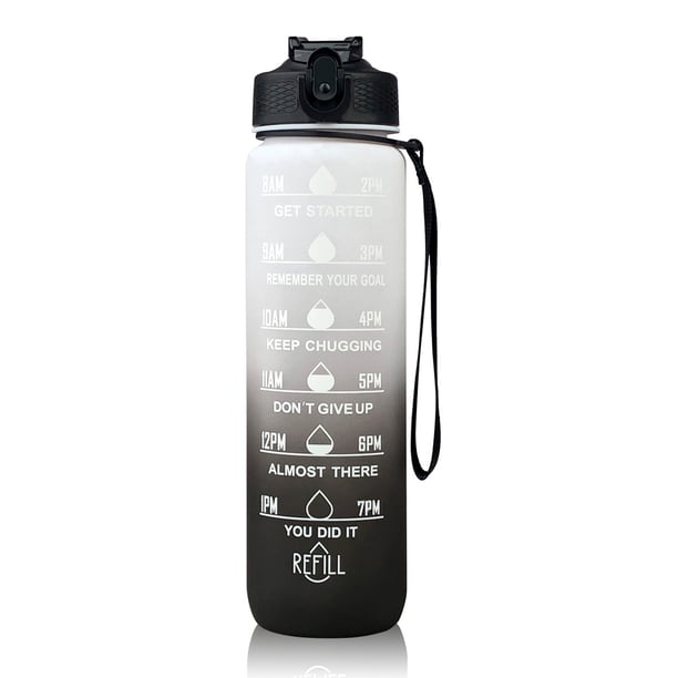 Botella deportiva Botella de agua motivacional de 1L con pajita y marcador de tiempo Botella deporti CACAGOO Botella deportiva