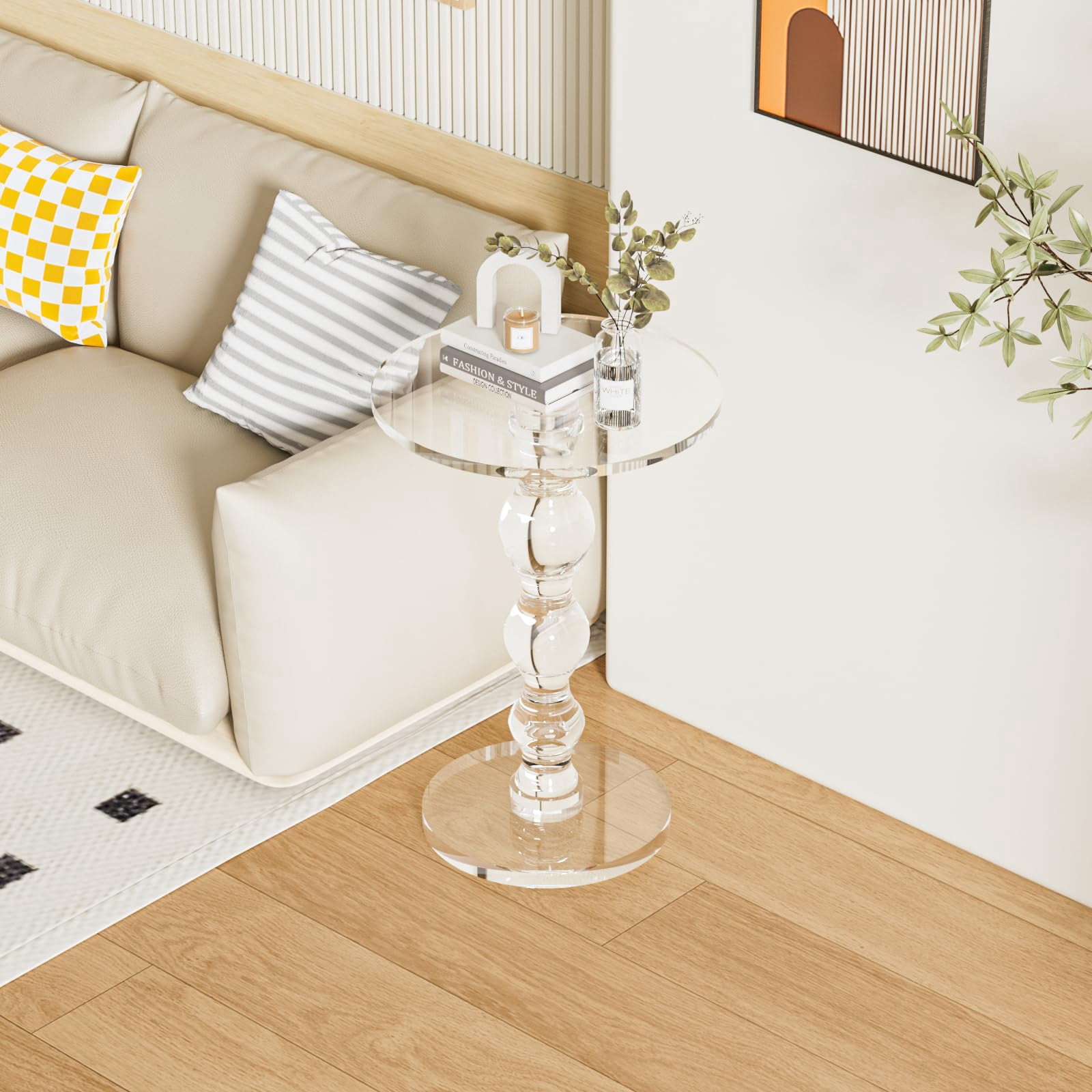 VDGPWA 16" Modern Acrylic Side Table, Clear Round Martini Table for Living Room, Bedroom