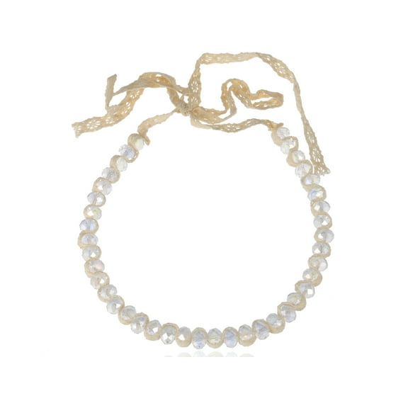 Beautiful Elegant Large Clear Lace Beaded Crystal Rhinestone Ribbon Necklace