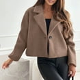 thumbnail image 2 of Quinlirra Fall Jackets for Women 2025 Quilted Women's Fall And Winter Fashion Suit Collar Solid Color Woolen Small Coat Women's Clothing Long Sleeve Hoodless Casual Coat/jacket S Brown, 2 of 6
