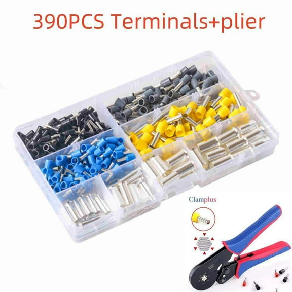 390PCS AWG (2 4 6 8 10 12 14 16) Wire Ferrules Kits Crimp Terminals 1x Plier