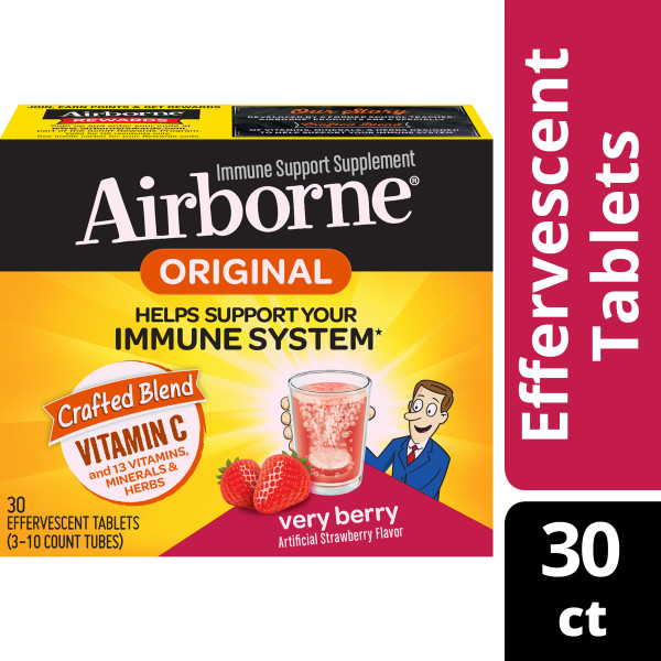 Airborne Vitamin C Effervescent Tablets, Very Berry, 1000mg, 30 Ct