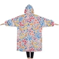 thumbnail image 2 of Oversized Wearable Blanket Hoodie,Pink Pioneer Flower Pattern Sherpa Blanket Hoodie with Super Pockets,Super Warm Fuzzy Pullover for Women & Men, 2 of 6