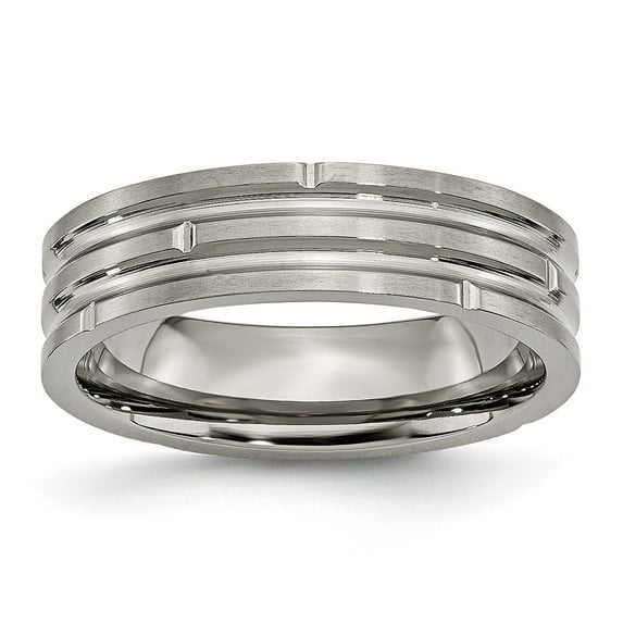 Solid Titanium Grooved 6mm Wedding Brushed Matte Finish Band Ring Size 12.5
