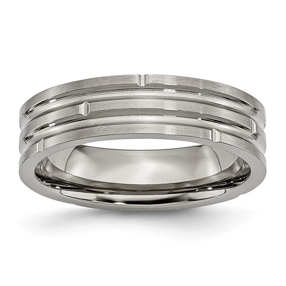 Titanium Grooved 6mm Polished and Satin Band Size: 12; for Adults and Teens; for Women and Men