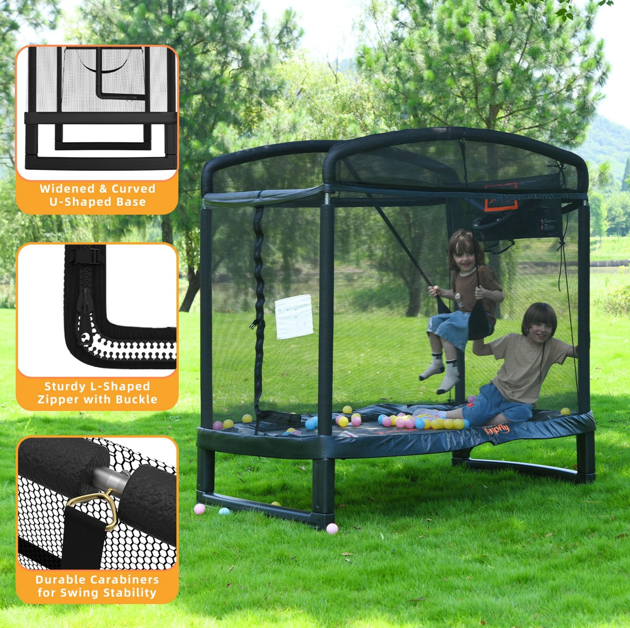 Jumpfly 6FT Rectangle Trampoline for Kids,Toddler with Enclosure Swing&Basketball Hoop,Mini Small Baby Indoor&Outdoor , for Age 3+