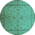 thumbnail image 1 of Ahgly Company Indoor Round Oriental Turquoise Blue Traditional Area Rugs, 4' Round, 1 of 4