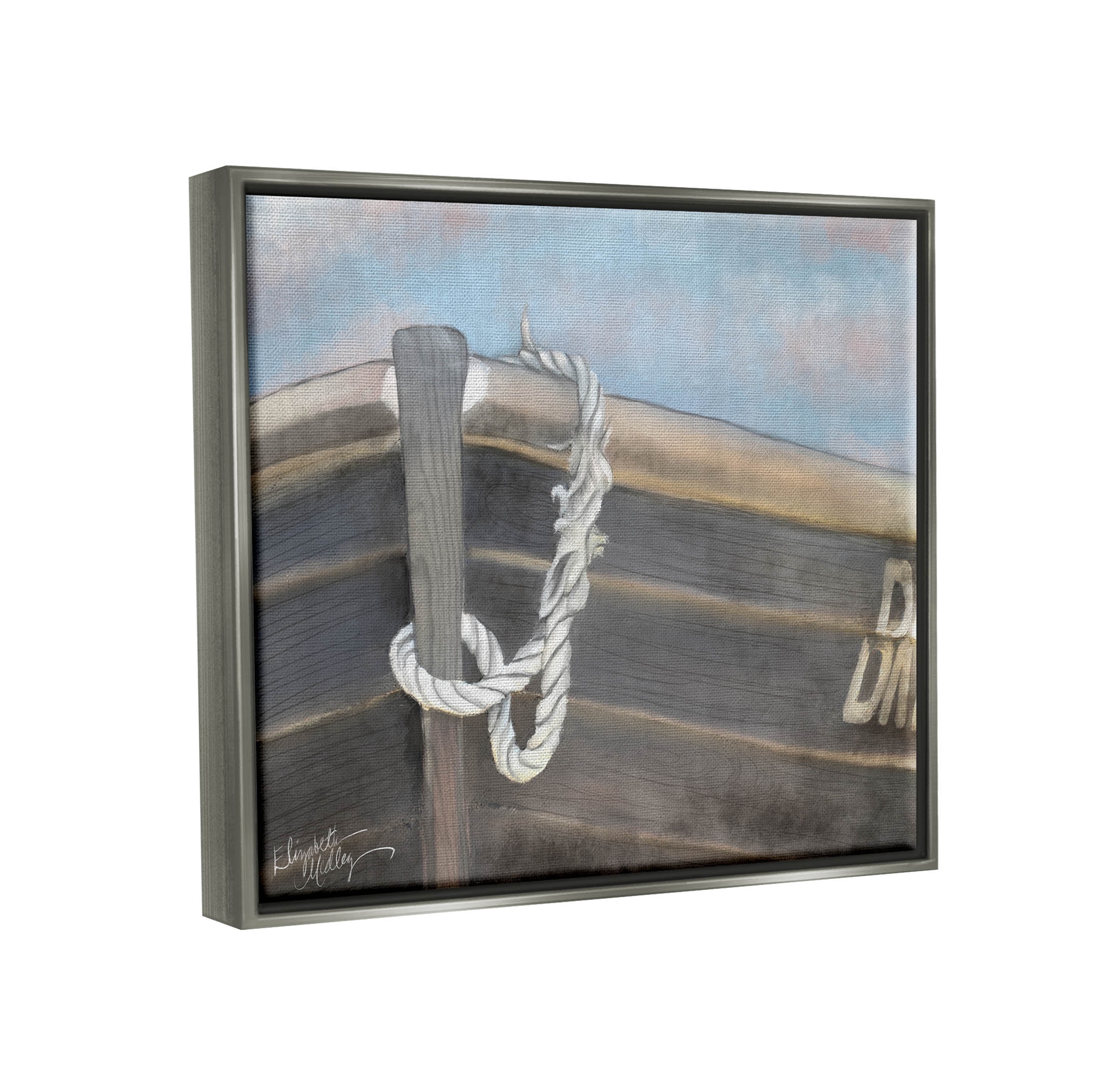 Stupell Industries Peaceful Nautical Boat Painting Luster Gray Floating Framed Canvas Print Wall Art, Design by Elizabeth Medley