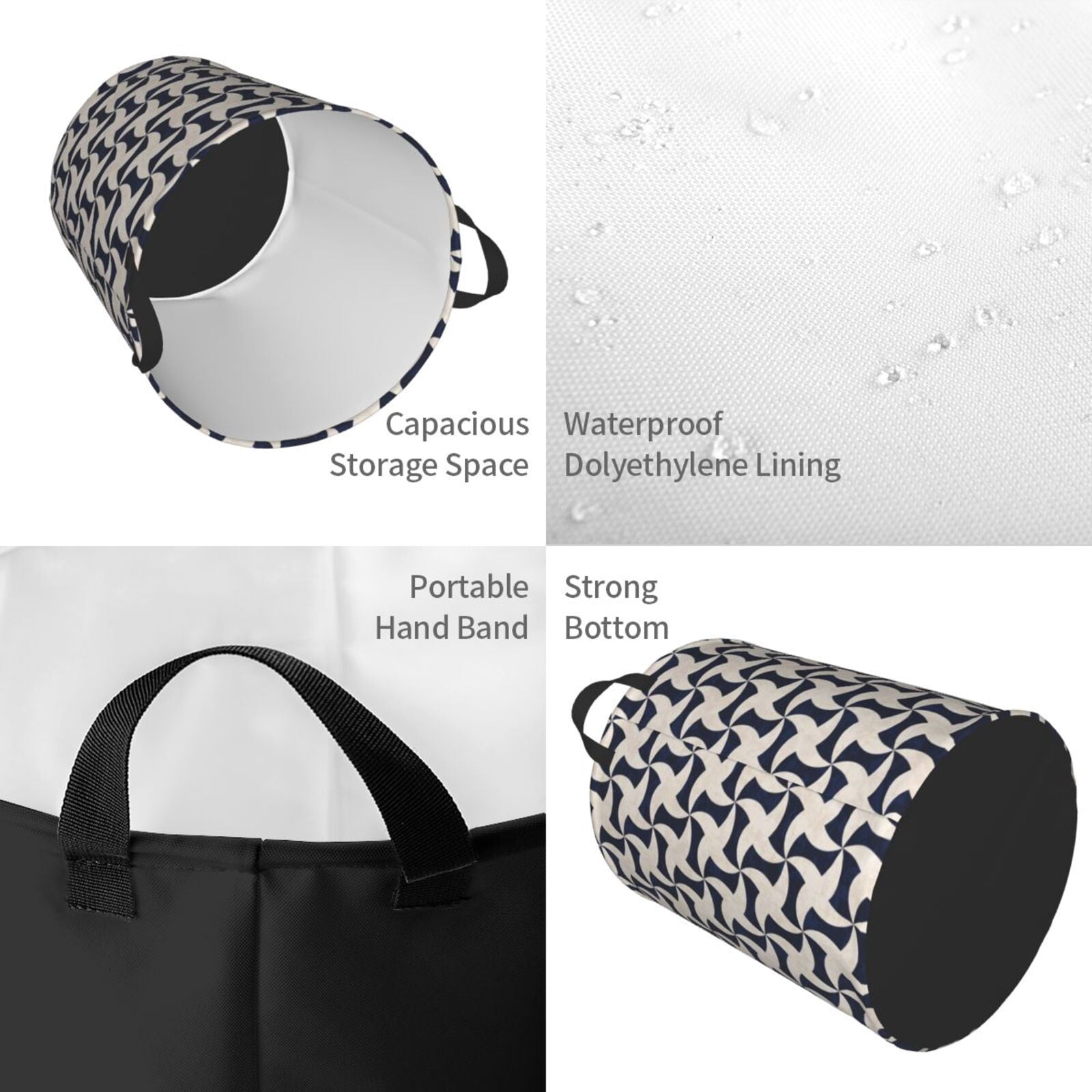 Large Laundry Basket with Handles - navy Abstract geometric Kids Baby Dirty Clothes Laundry Hamper for Bedroom Aesthetic