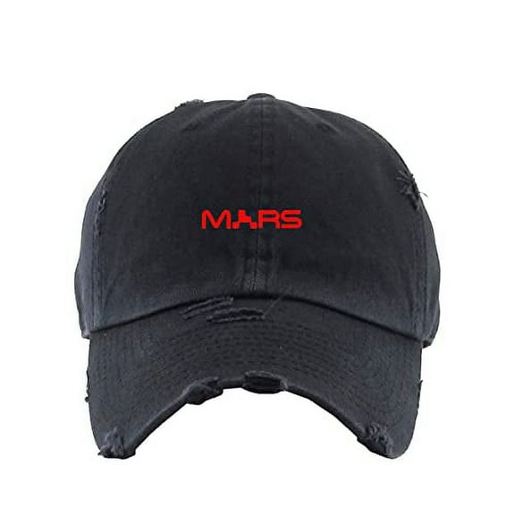 Mars Vintage Baseball Cap Embroidered Cotton Adjustable Distressed Dad Hat Brush Black