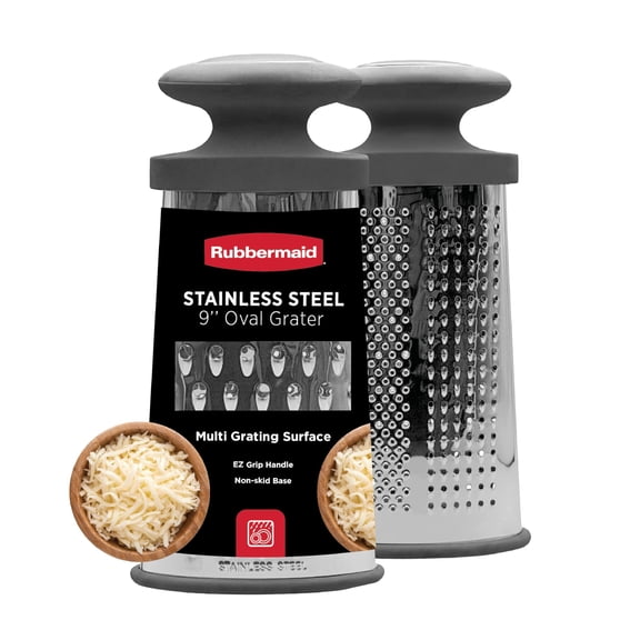 Rubbermaid Stainless Steel Cheese Grater - 9.5" Oval Handheld Box Grater with EZ Grip Handle - Multi-Surface Food & Cheese Shredder | Zester & Graters for Kitchen - Dishwasher Safe, Charcoal