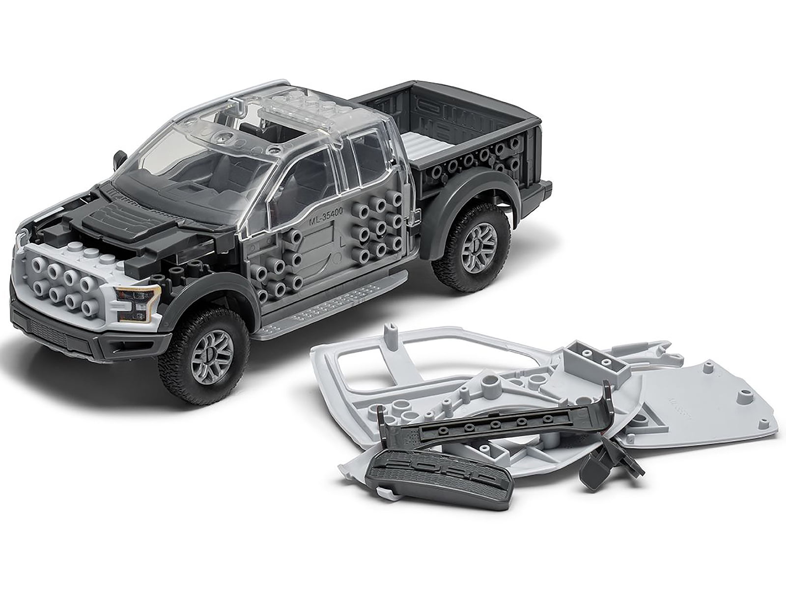 Ford F-150 Raptor Pickup Truck Gray Snap Together (Skill 1) Painted Plastic Model Car Kit by Airfix Quickbuild