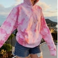 thumbnail image 2 of Zpanxa Sweatshirt for Women Tie-Dye Print Hoodies Tops Loose Long Sleeve Hooded Pullvoer Coats Casual Drawstring Outerwear Pink S, 2 of 5