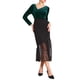 thumbnail image 2 of INSPIRAR CHIC Blusa de terciopelo de manga larga con cuello arrugado asimétrico para mujer, ajustada y elegante, 2XL, verde oscuro, 2 of 4